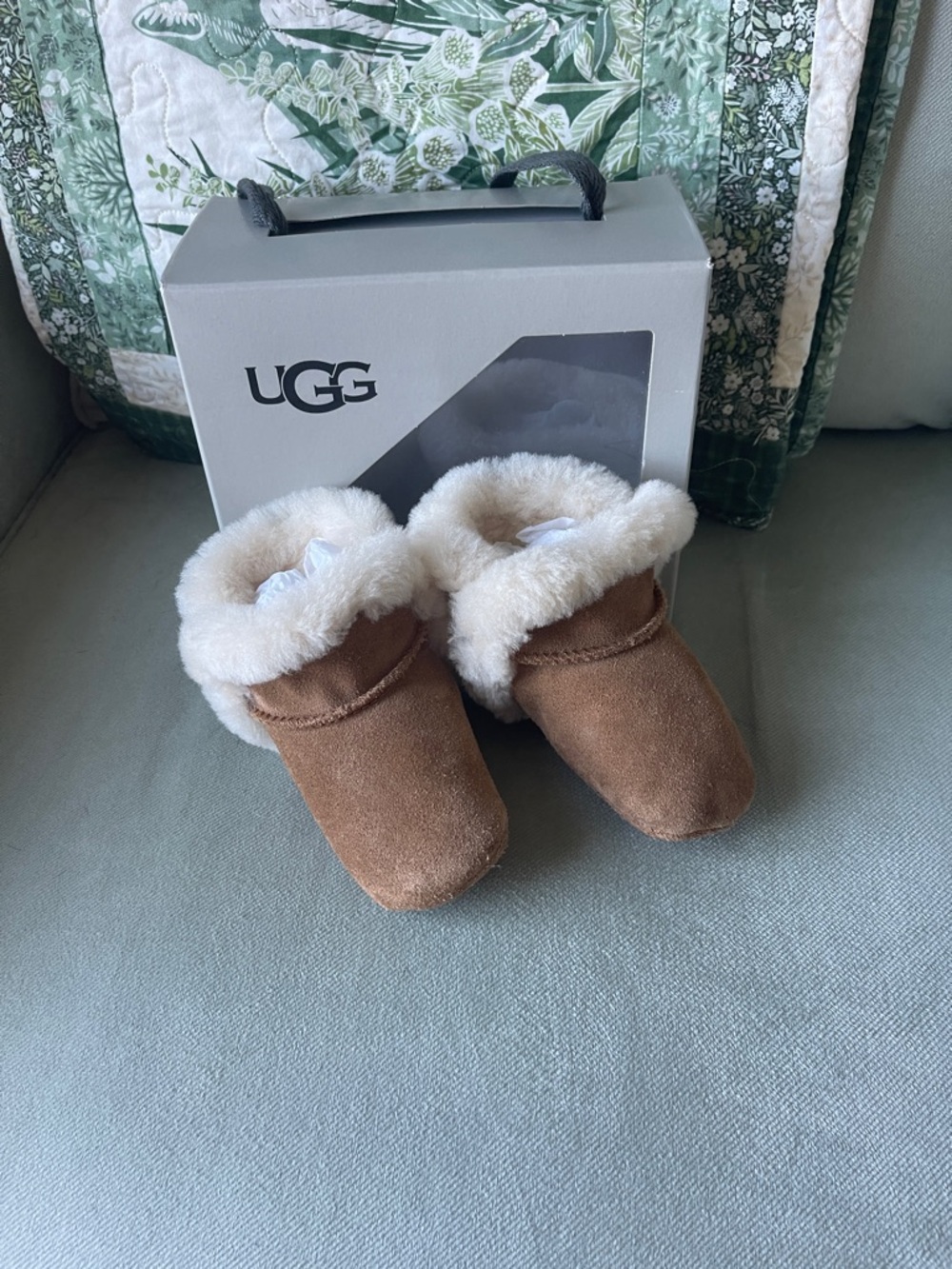 UGG Kids Chestnut Suede Booties with White Shearling Cuff